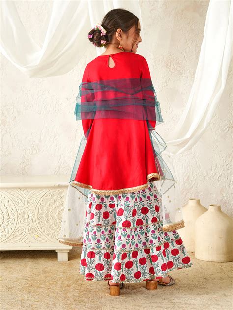 Buy Pspeaches Girls Kurta & Sharara with Dupatta (SHA-REDRAYON) Online