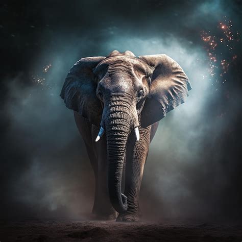 A mystical elephant photographed with moody backlighting streaming ...