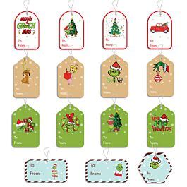 Festiko® 15 Pcs Christmas Grinch Gift Tags with Strings (4 Designs ...