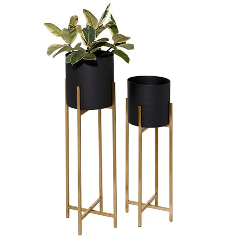 NU INVENTION Modern Metallic Black Metal Planters Metal Indoor Floor ...