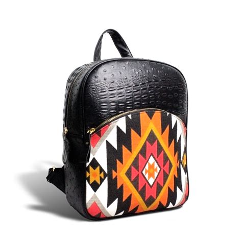 Geometric Print Black Leather Backpack – Mufubu