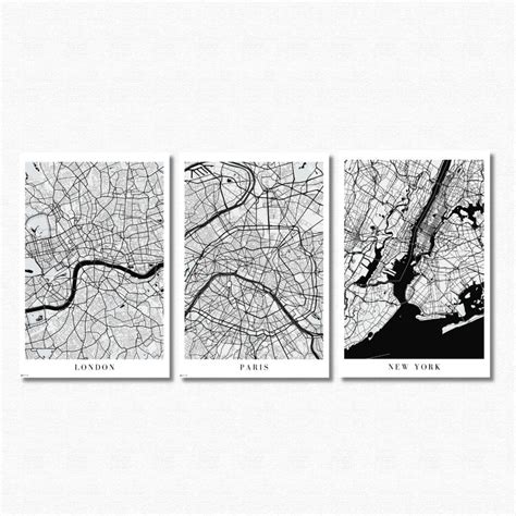 London Paris New York City Map Poster Set of 3 Wall Art | Poster for ...