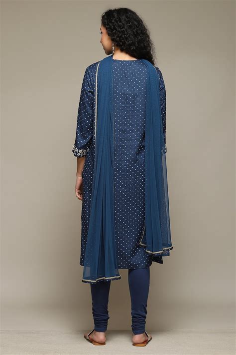 Indigo Rayon Straight Kurta Churidar Suit Set