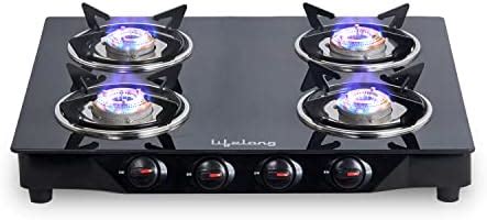 Lifelong Glass Top Gas Stove, 4 Burner Gas Stove, Black (ISI Certified ...