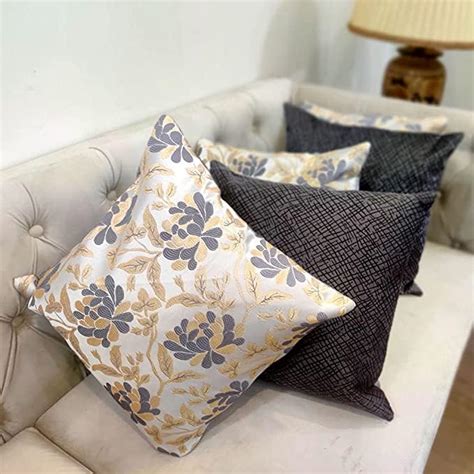 Buy GOODVIBES White Silver Grey Damask/Self Design/Woven Floral Motifs ...