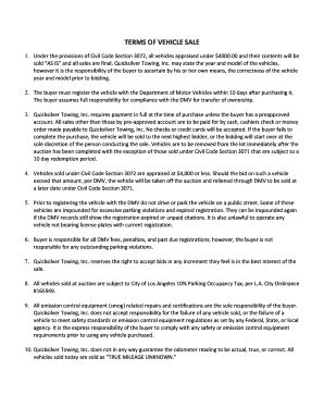 Fillable Online TERMS OF VEHICLE SALE Fax Email Print - pdfFiller