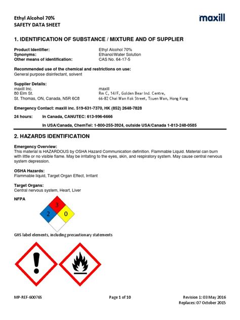 MSDS Alkohol 70% | Ethanol | Toxicity