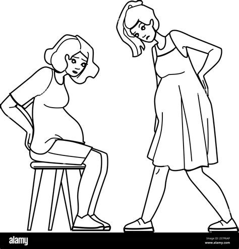 back pain pregnancy vector. pregnant woman, ache baby, ache asian ...