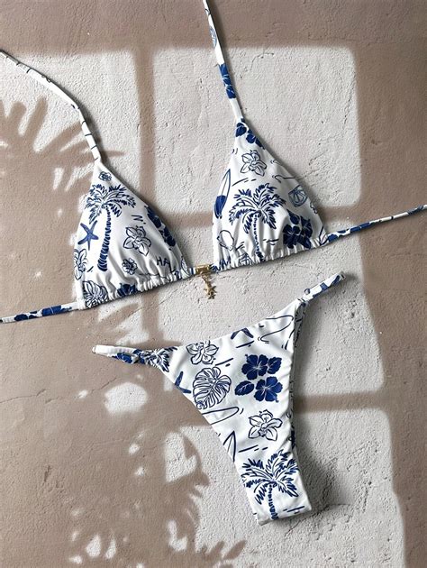 Swim Chiccia Springbreak Women Metal Decor Spaghetti Strap Random Print ...