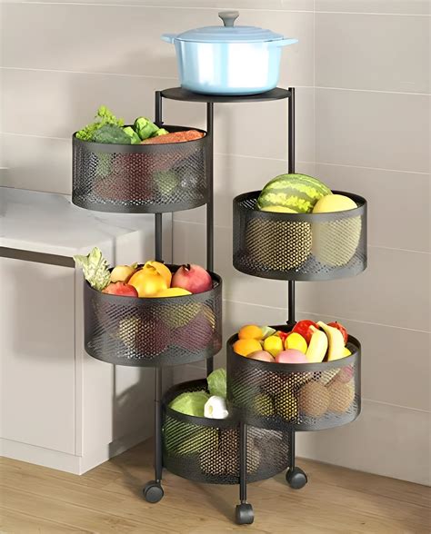 Kinfolk 5 Layer Kitchen Rotating Trolley Storage Rack, Kitchen Storage ...