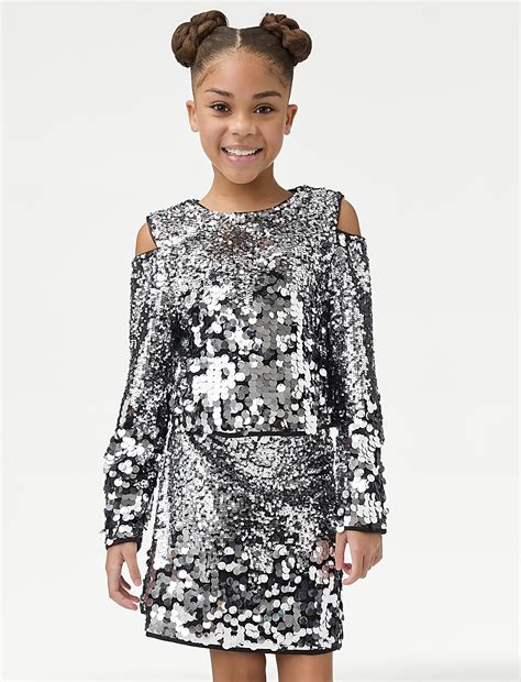 Buy Sequin Cold Shoulder Top (6-16 Yrs) at Marks & Spencer