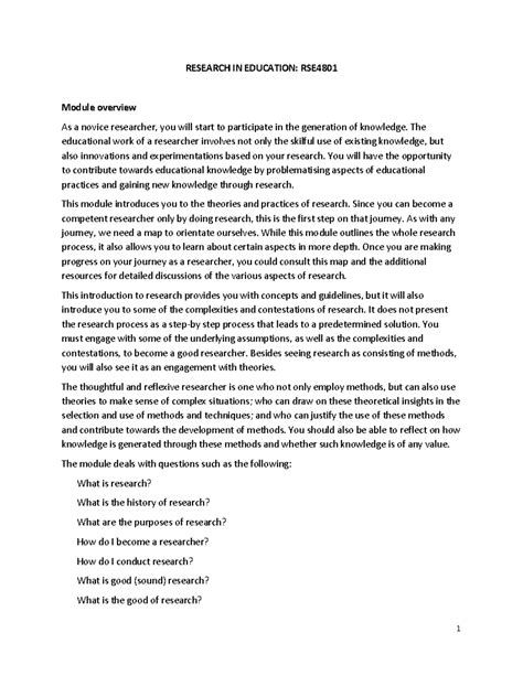RSE4801 Module Overview: Introduction to Research in Education - Studocu
