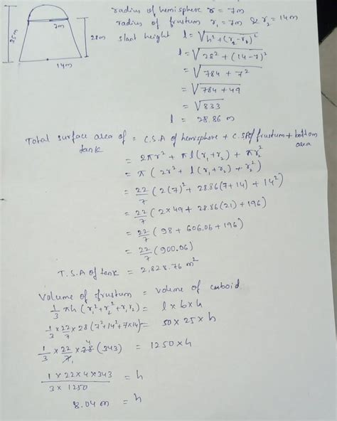 VI. Answer the following question : 38. A water tank is in the shape of ...