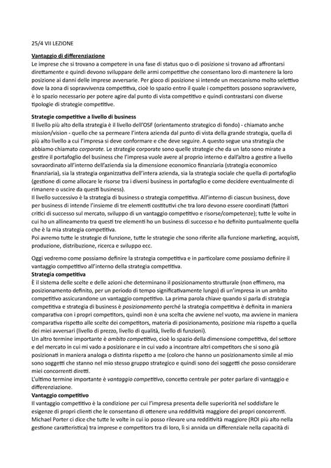 7° Lezione - Vantaggio di differenziazione - 25/4 VII LEZIONE Vantaggio ...