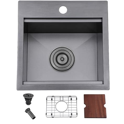 Black Bar Sink Drop In 15 X 15 Inch Gunmatel | Desertcart INDIA