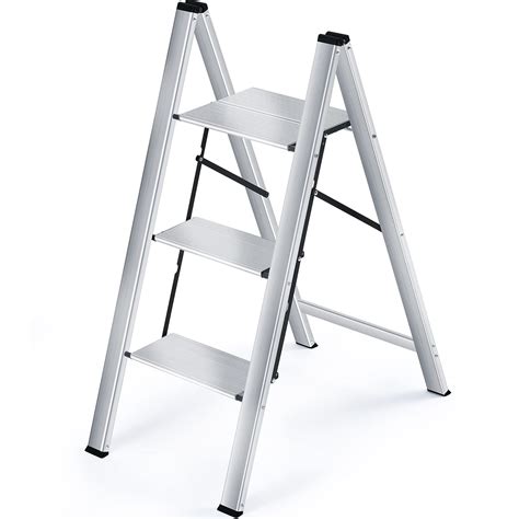 TOOLF Step Ladder, 3 Step Aluminium Folding Ladder, Portable Slim Step ...