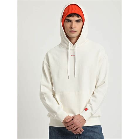 Buy THE BEAR HOUSE Men White Solid Relaxed Fit Hoodie Online
