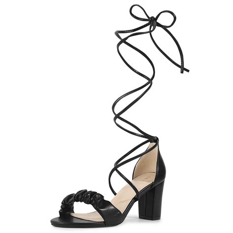 Women's Lace Up Ruched Strap Chunky Heels Strappy Sandals