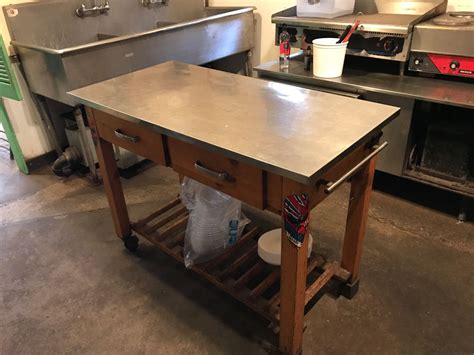 Island / Prep Table with Wheels - Wood Base, Stainless Steel Top, 48"L ...