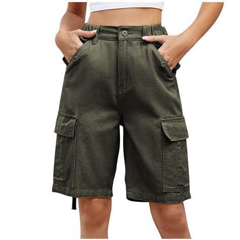 FAIWAD Women's Cargo Shorts Elastic Waist Straight Leg Shorts with ...
