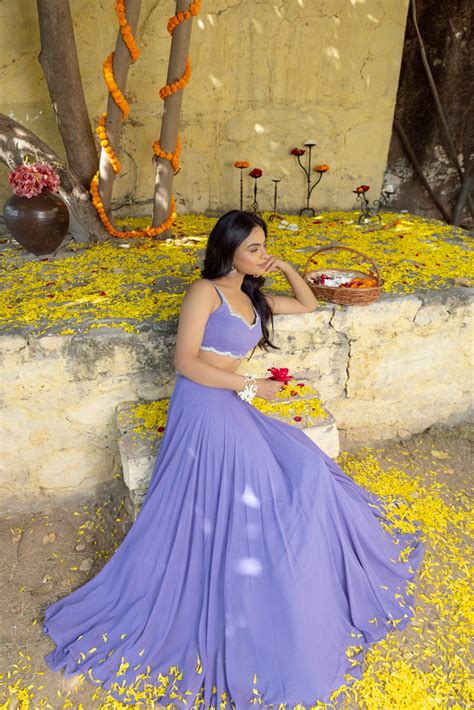 Tara Voilet Grey Detailed Lehenga Set