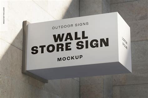 Wall store sign mockup, perspective | Premium PSD