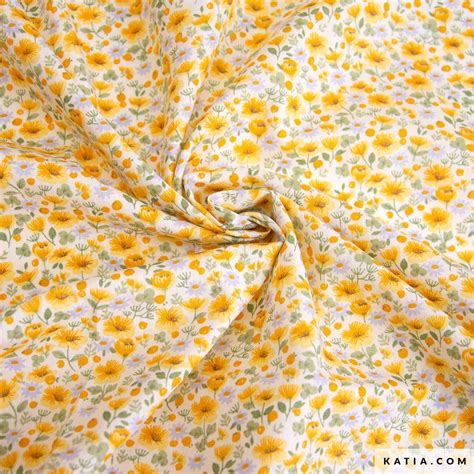 Yellow Flowers Print cotton Poplin fabric - Spring / Summer | Katia.com