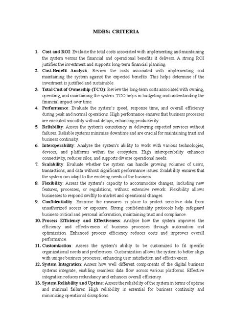 MDBS - Criteria - NOTES MDBS - MDBS: CRITERIA Cost and ROI: Evaluate ...