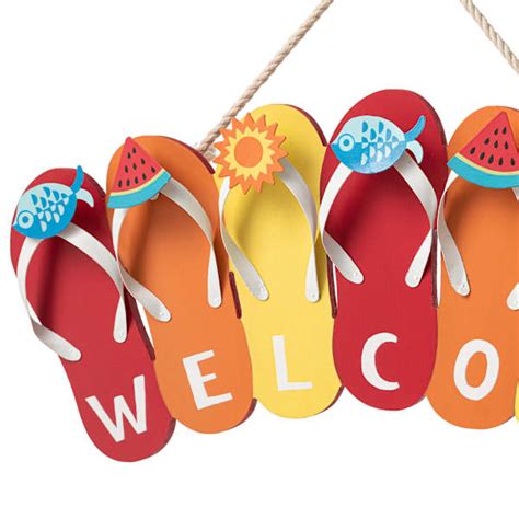 Sunny Club Welcome Multicolor Slippers Outdoor Wall Decor, 20x9 | At Home