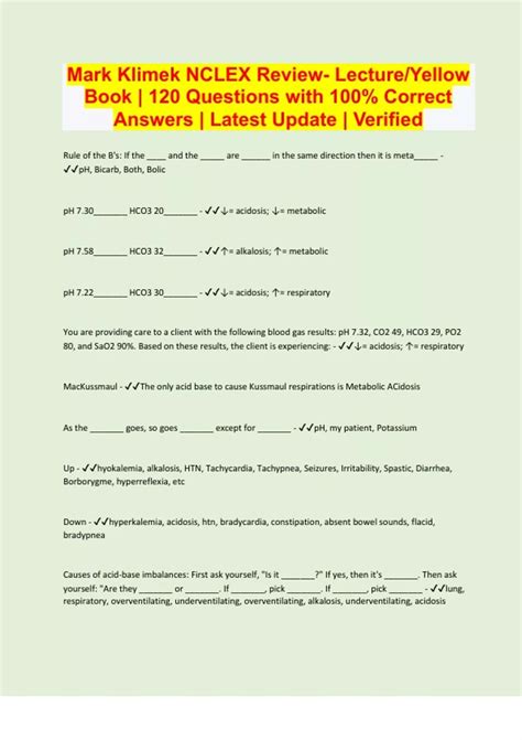 Mark Klimek NCLEX Review- Lecture/Yellow Book | 120 Questions with 100% ...