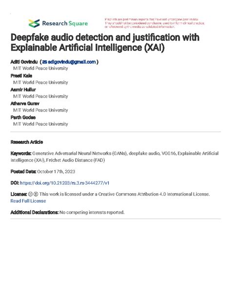 Deepfake Audio Detection & XAI Insights - MIT CSE Research Article ...