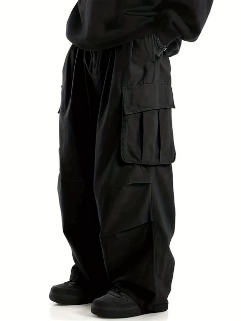 kkboxly Solid Multi Flap Pockets Men's Straight Leg Cargo Pants, Loose ...
