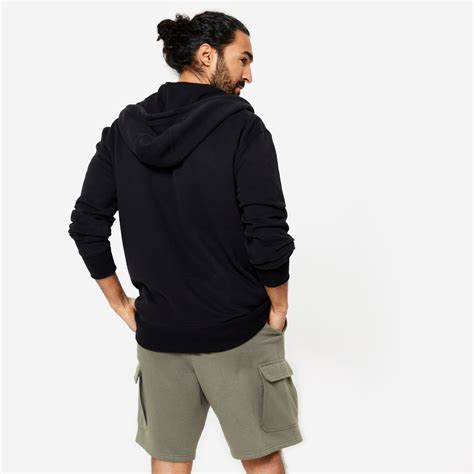 Men Fleece Hoodie, Full Zipped - Black