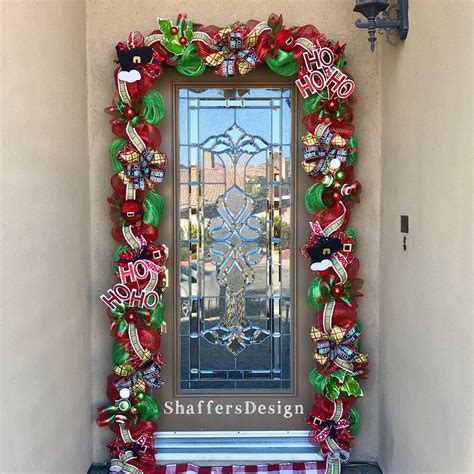 Outdoor Christmas Garland with Lights, Red and Green Christmas Door ...