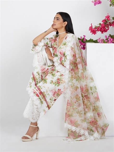 Buy Ivory Pink Printed Organza Dupatta | KAAS26JUN105/KAAS26JUN | The loom