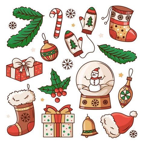 Christmas elements set. Colorful vector holiday items. Christmas ...