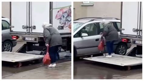 Wholesome: Trucker helps old woman navigate flooded street