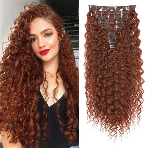 Amazon.com : Curly Clip in Hair Extensions Clips in Feelings #33 auburn ...