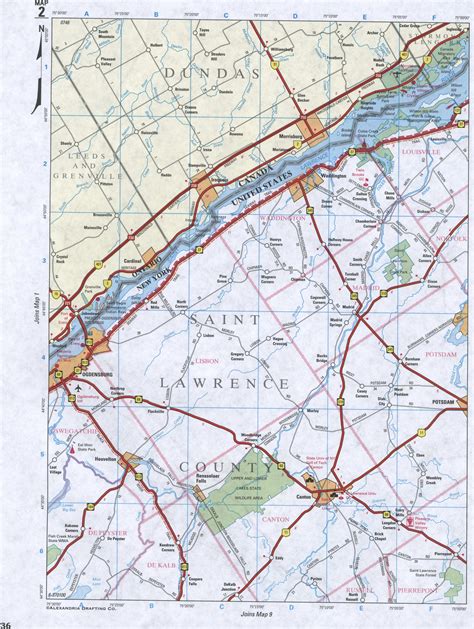 Map of Saint Lawrence County NY, Dundas (Ontario Canada). Roads and ...