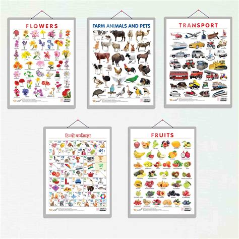 FRUITS CHART HARD LAMINATED, FLOWERS CHART HARD LAMINATED, FARM ANIMALS ...
