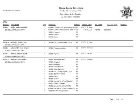 Clatsop County Corrections Corrections Active Inmates JAIL