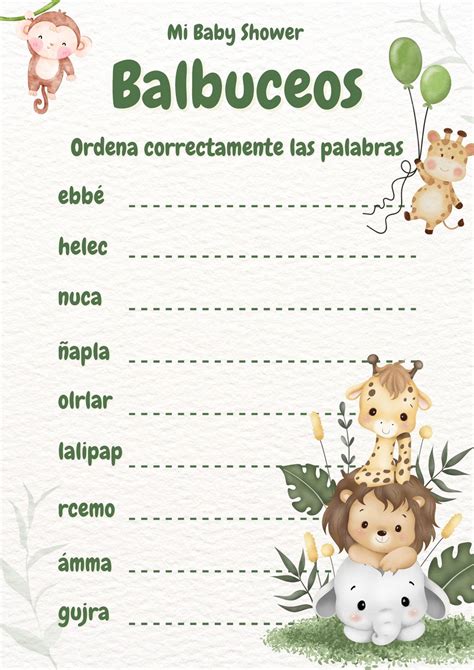 Documento A4 Juego de Palabras para Baby Shower - Templates by Canva ...