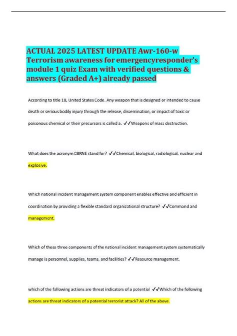 ACTUAL 2025 LATEST UPDATE Awr-160-w Terrorism awareness for ...