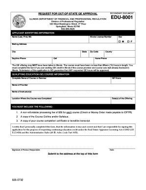 Fillable Online SECONDARY DOCUMENT REQUEST FOR OUT-OF-STATE QE APPROVAL ...