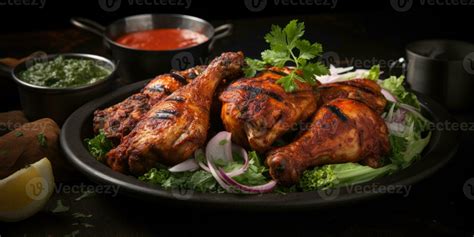 The national dish of India, tandoori chicken. Dish close-up. Generative ...