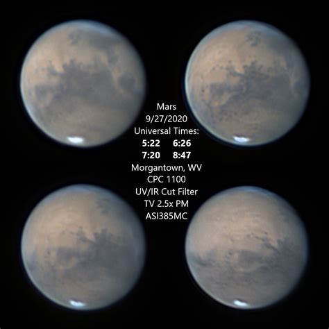 Mars Rotation 9-27-2020 UT 05-22 06-26 07-20 08-47 - Sky & Telescope ...