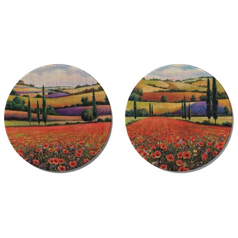 Round Canvas Wall Art Painting Titled: Fields of Poppies , Sizes Available