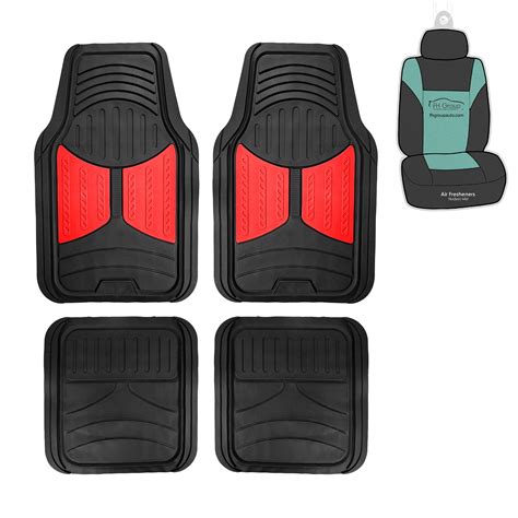 FH Group Climaproof Rubber Red Car Floor Mats, Universal Fit 4pc Full ...