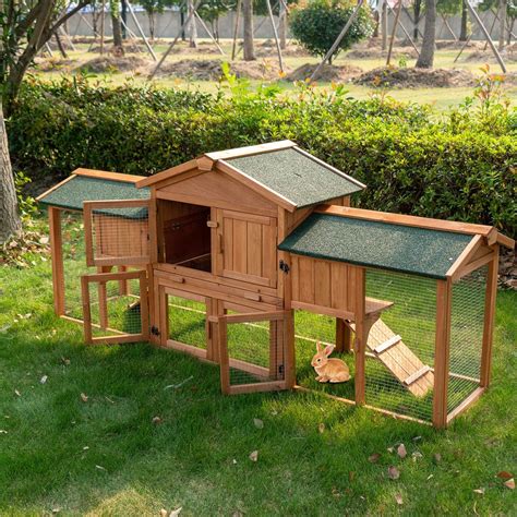 Buy Wooden Rabbit Hutch Bunny Cage with Run Outdoor Pets Cage Small ...
