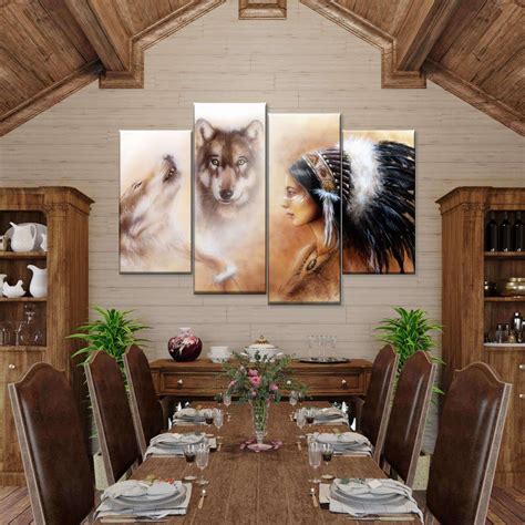 Elephant Stock Native American Cherokee Wolf On Canvas 4 Pieces Set ...